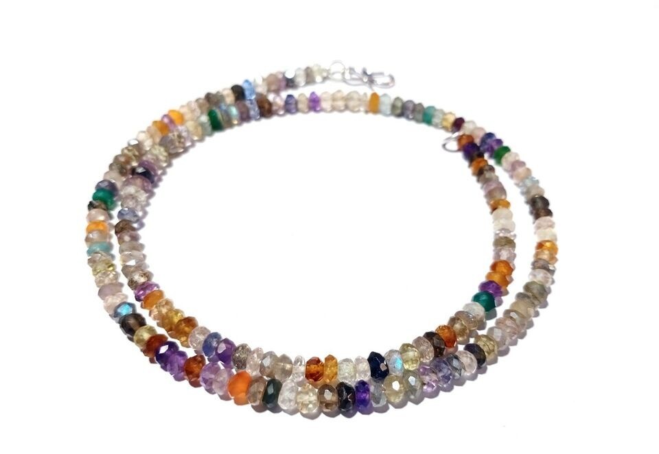 Natural Multi Stone Faceted 4-4.5mm Gemstone Rondelle Beads 18″Inch 1 Necklace