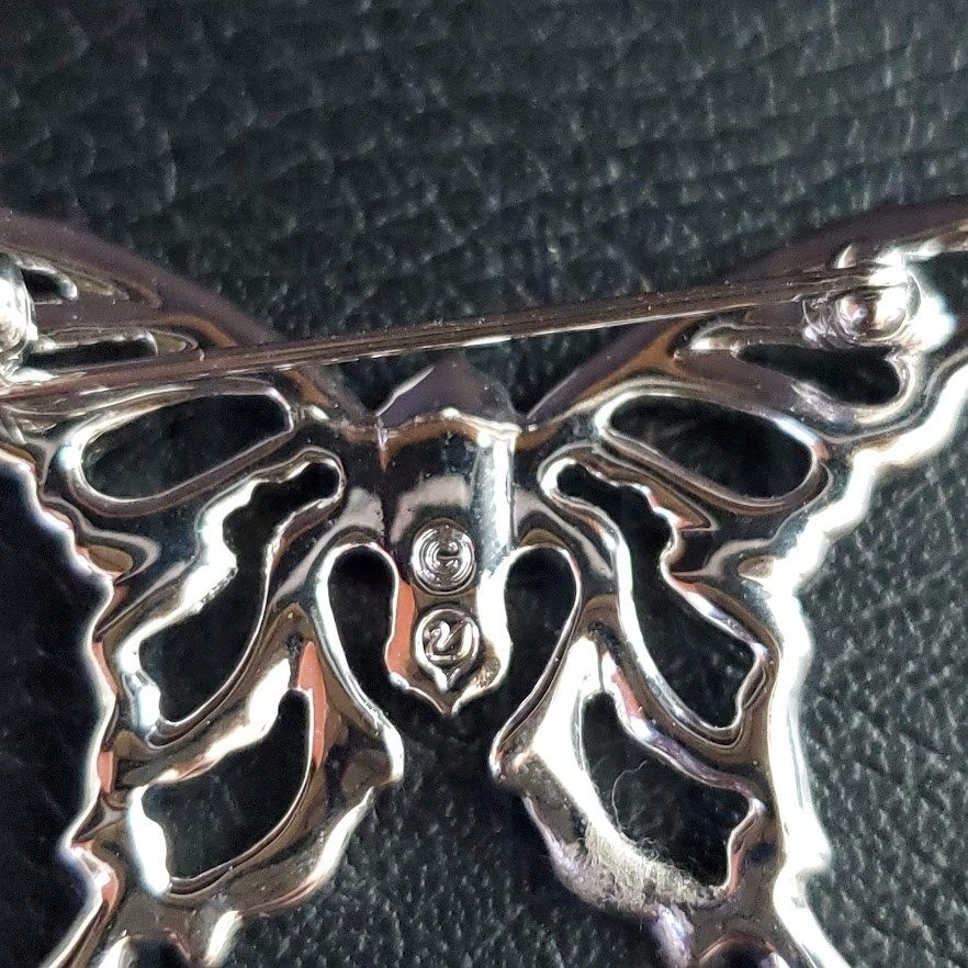 Swarovski Rhodium Plated Pave Crystal Butterfly Brooch Pin Swan Logo Hallmarked