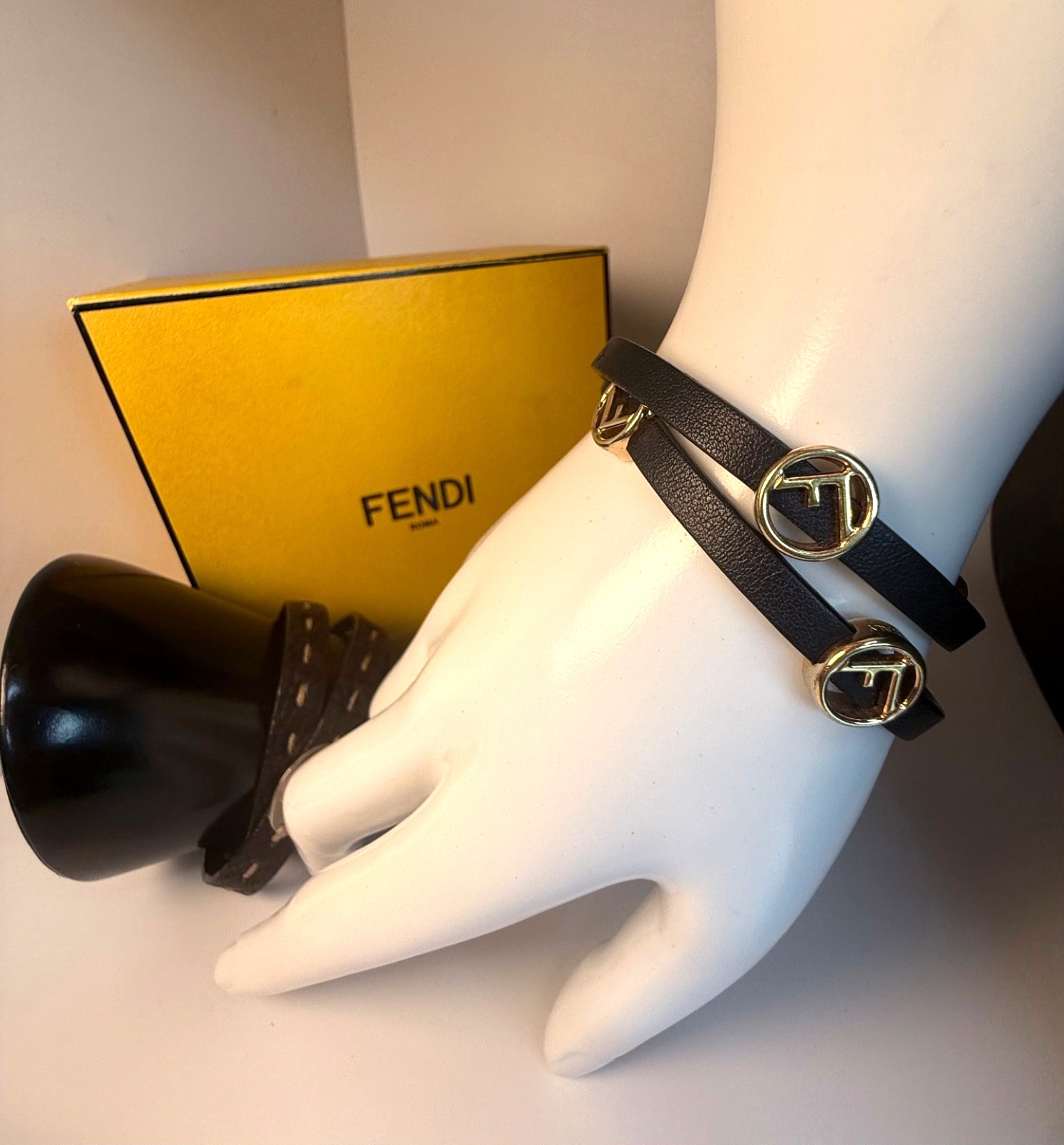 FENDI Leather Black Men’s and Brown Bracelets. 16″ Both.