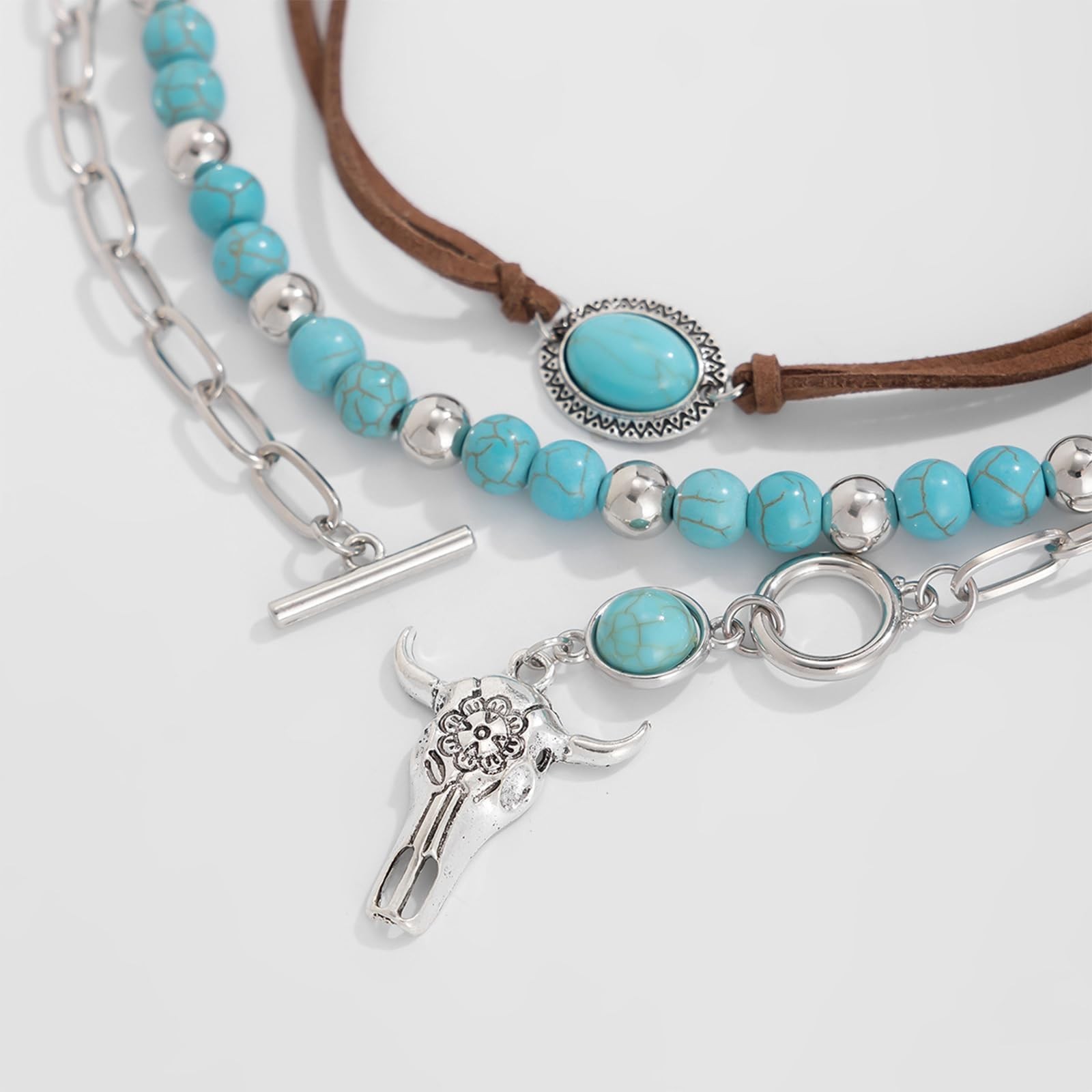 Western Cowgirl Turquoise Layered Necklace for Women Rodeo Chic Jewelry Gift