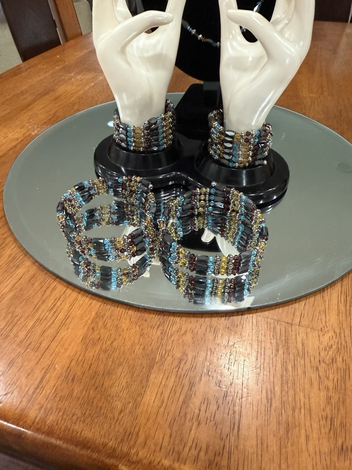 Magnetic Hematite Beaded Open Wrap Healing Necklace Bracelet 36” 5 Pack