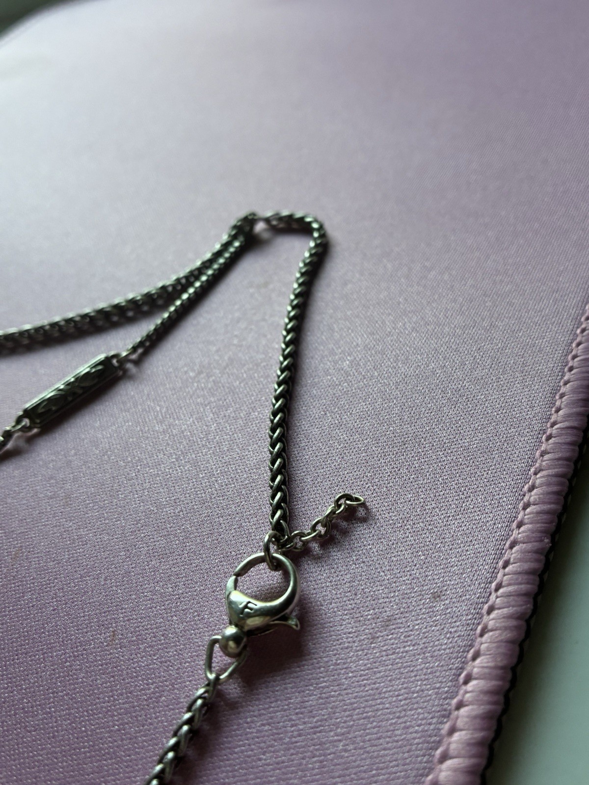 Fossil Silver-Tone Double Strand Layered Chain Necklace Asym Charm Signed