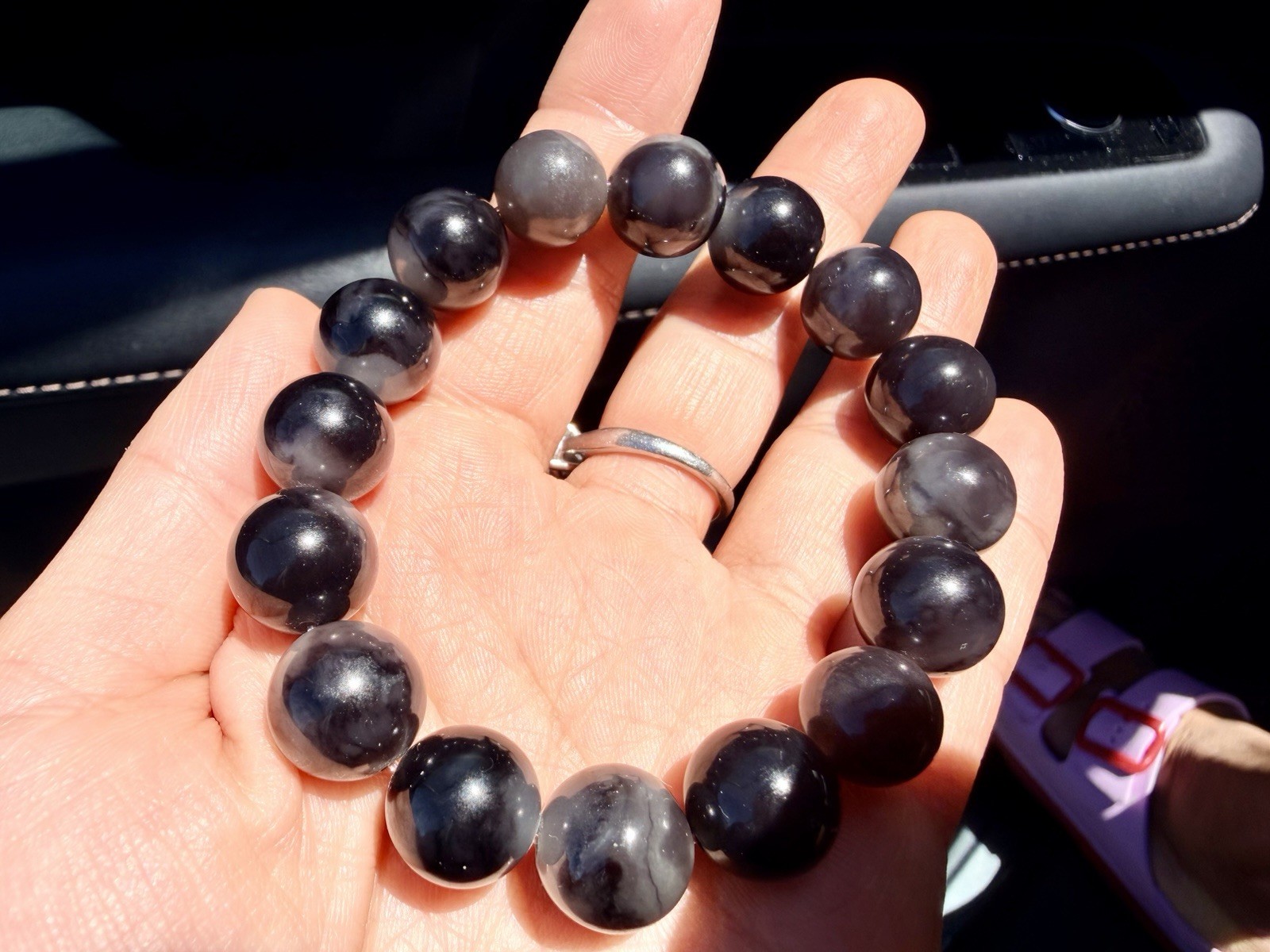 Nephrite Hetian Jade bracelet 13m Qinghua Style Emperor purple Half Half 和田玉帝王紫