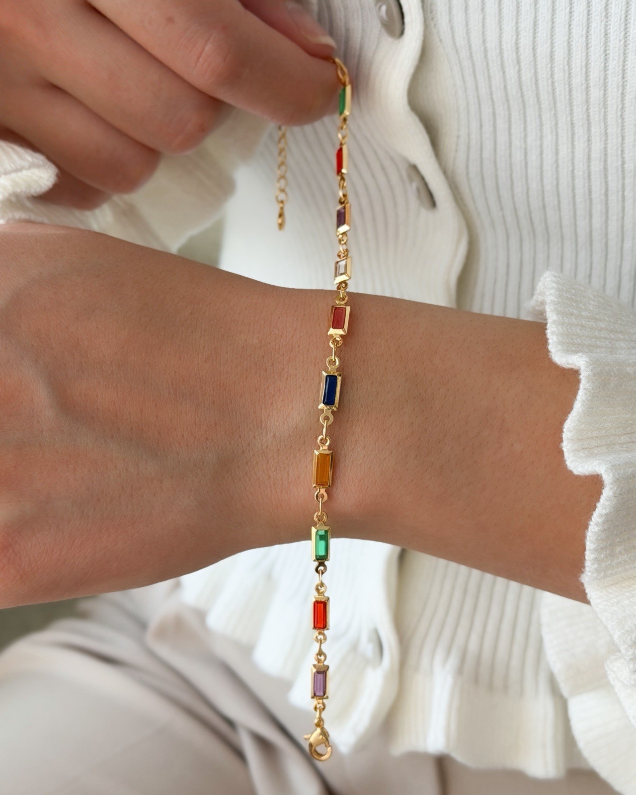 Colorful Chain Bracelet, CZ 18K Gold-Plated Bracelet, multicolor Bracelet