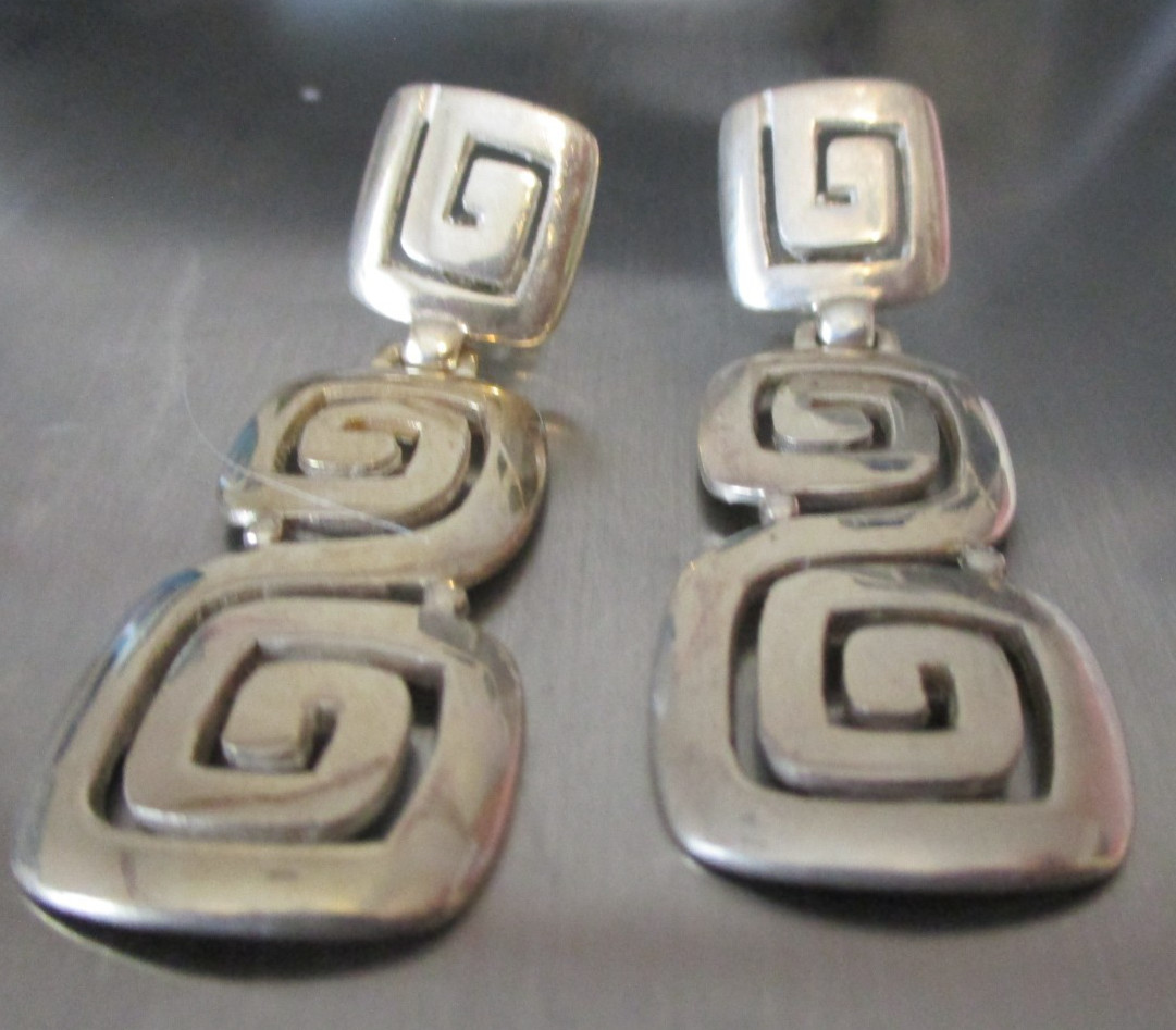 Greek Key (Meander) Jewelry Sterling Silver geometric dangle earrings, 13.1grams