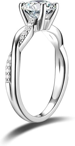 0.4 Ct Lab-Grown Diamond Engagement Ring, 14K White Gold Plated 925 Silver