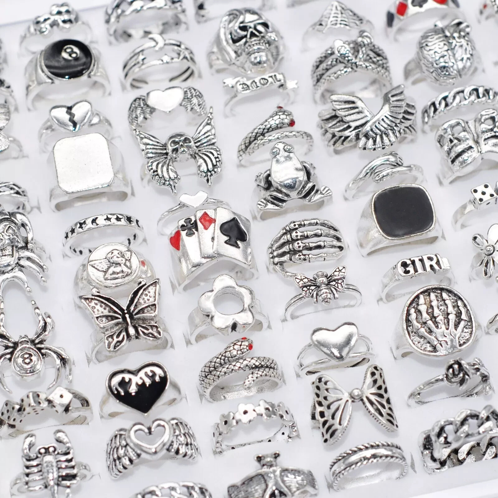 47pcs Antique Silver Gothic Rings Wholesale Mixed Vintage Metal Jewelry Set