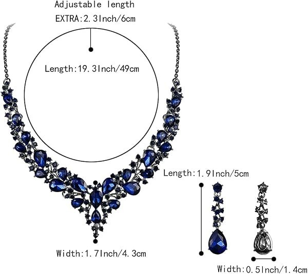 Collar y pendientes para novia, joya ideal para boda (Azul marino tono negro)