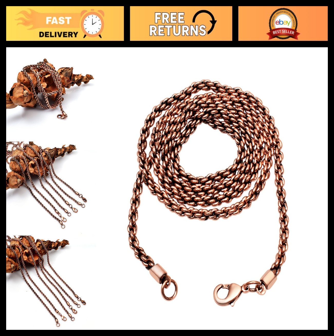 Handmade Solid Copper Rope Chain Necklace – 3mm Thick Oxidized Design for Men &