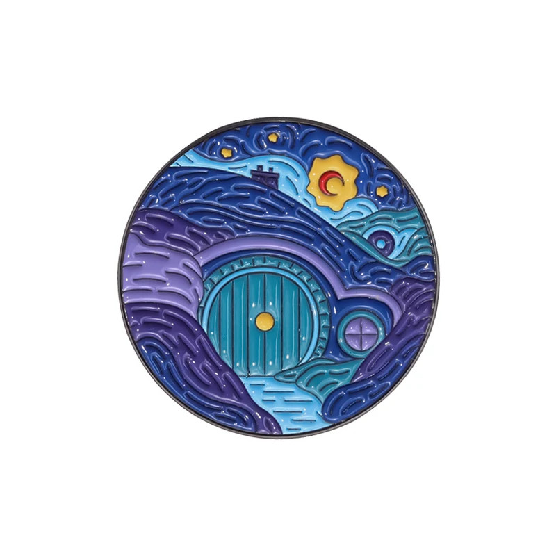 Van Gogh Starry Night Enamel Pin Brooch Set of 2 Gate of Kings Badge Jewelry Pin