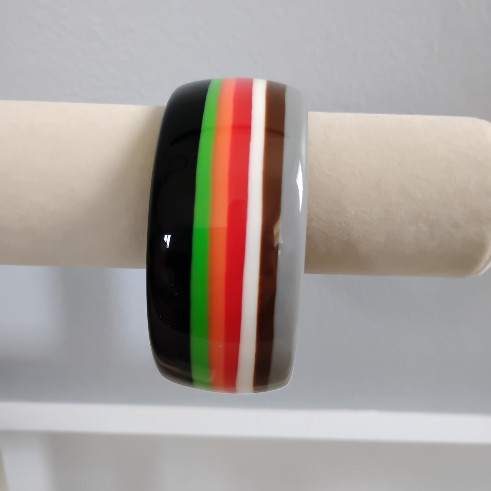 NEW Layered Multi Color Bangle Sz 8 Striped Bracelet Plastic Resin