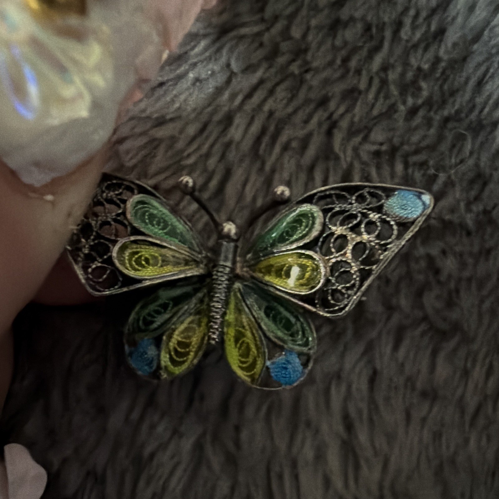 Vintage Italian 800 Silver Filigree Butterfly Brooch Pin Colorful Enamel vintage