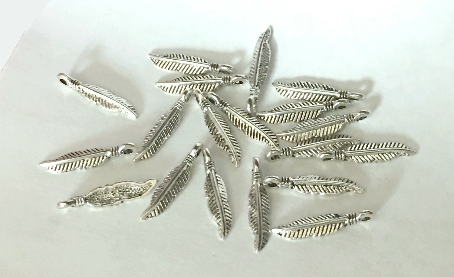 20 Feather Charms Antique Silver Pewter Bohemian Boho Pendants Charms 19x4mm