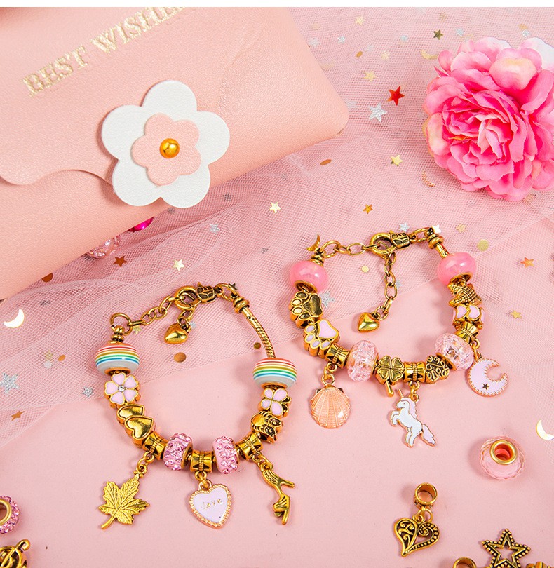 Christmas Gift Retro Gold Children Bracelet Set Pink Handbag Women Beaded