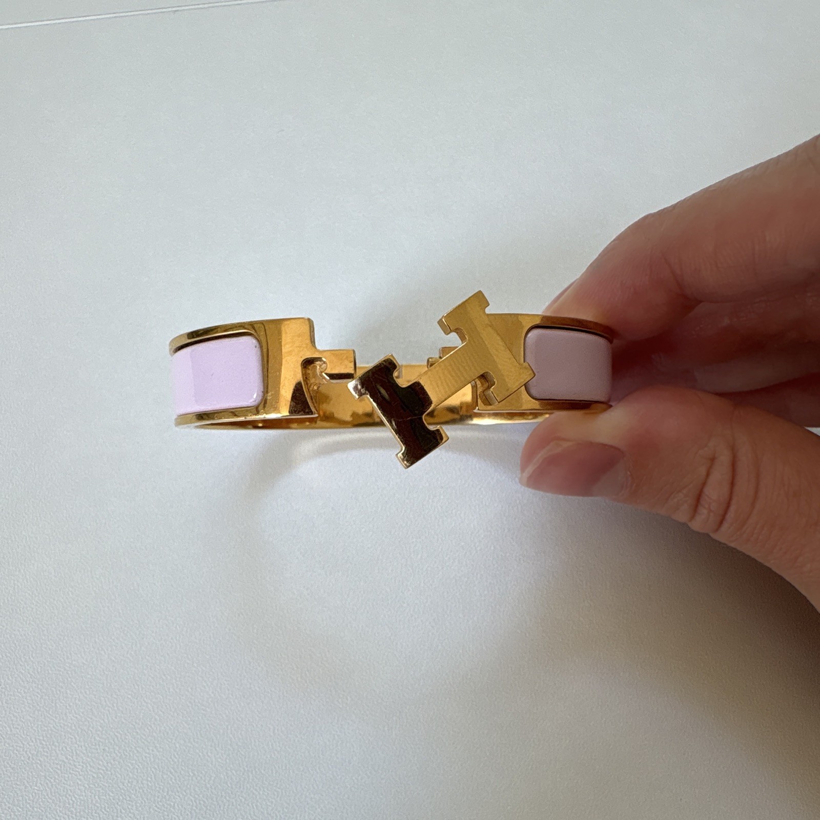 Authentic HERMÈS Clic H Bracelet Pink Enamel Gold Tone