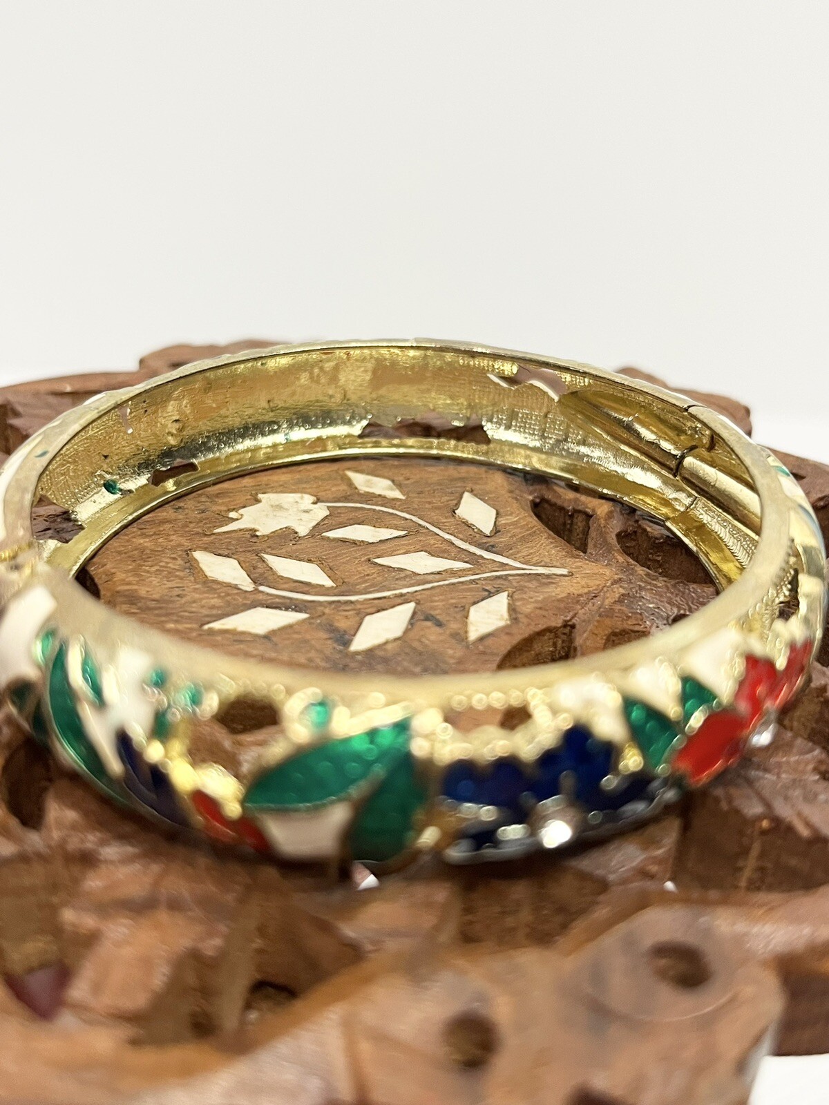 Holiday Bangle Enamel Bracelet Floral Christmas Red Green Blue White and Gold