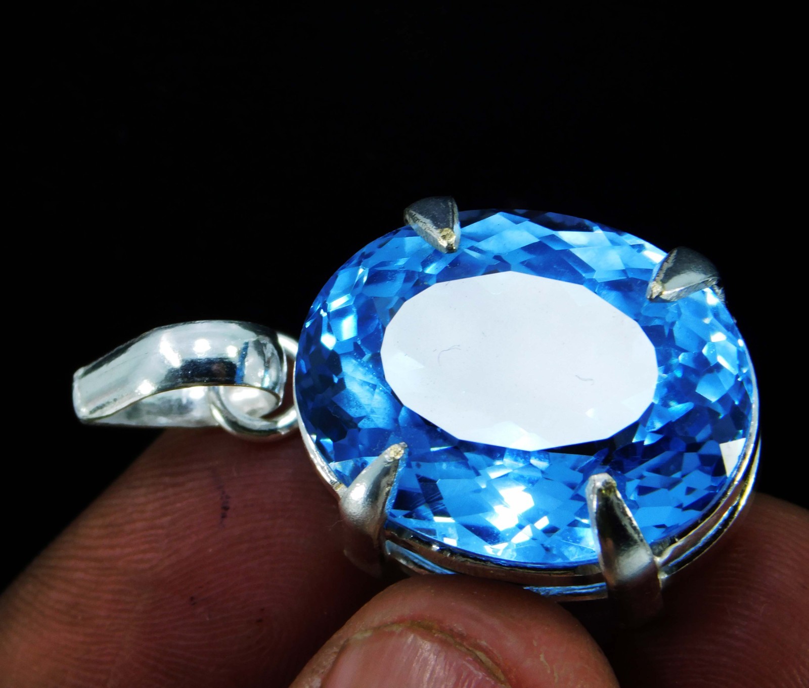 Natural 55.30 CT Certified Blue Sapphire Loose Gemstone Pendant 925 Solid Silver