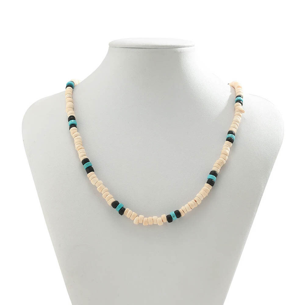 18″ Wood & Coconut Shell Bead Necklace – Natural Boho Surfer Style, Adjustable