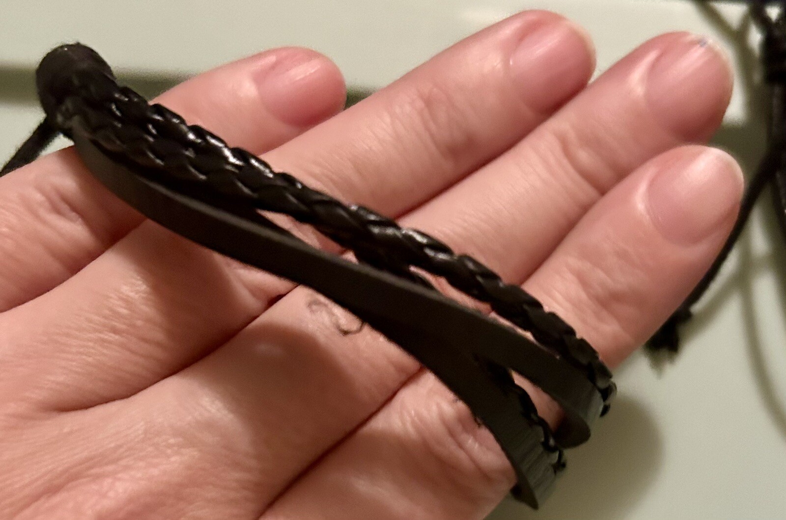 Stackable Adjustable Black Faux Leather Bracelets Set Of 6