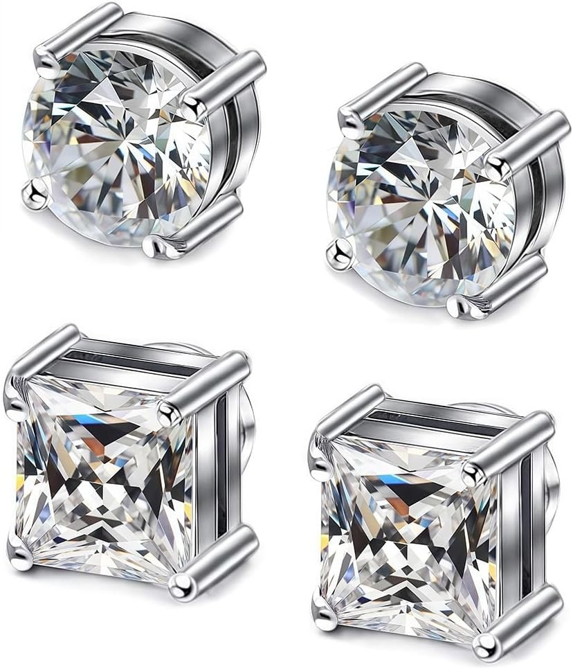 Chic Silver-tone Magnetic Stud Earrings – 2 Pairs, Perfect Gift for Any Occasion
