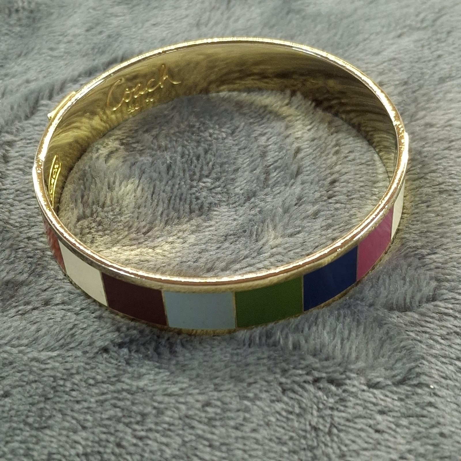 Coach Enamel Bangle Bracelet Gold Tone Multicolor Colorblock Slip On Signed