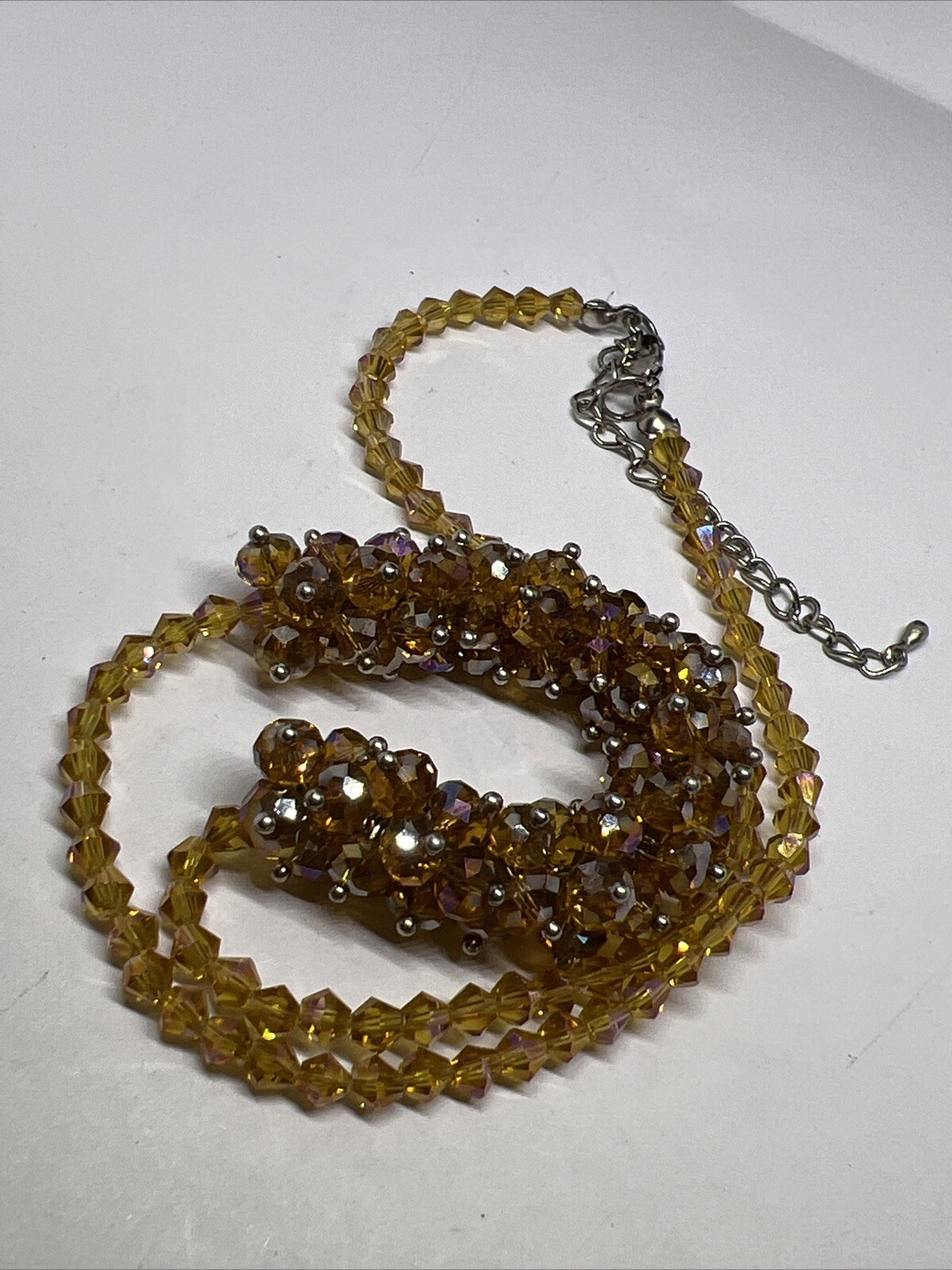 Yellow Shiny Faceted Glass Bead Cluster Necklace, 18” with 2.5” extender 7570