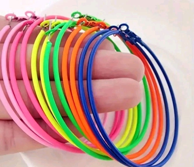 6 Pair Of NEON ColorHoop Earrings Leverback Lightweight Thin Wire Everyday Wear