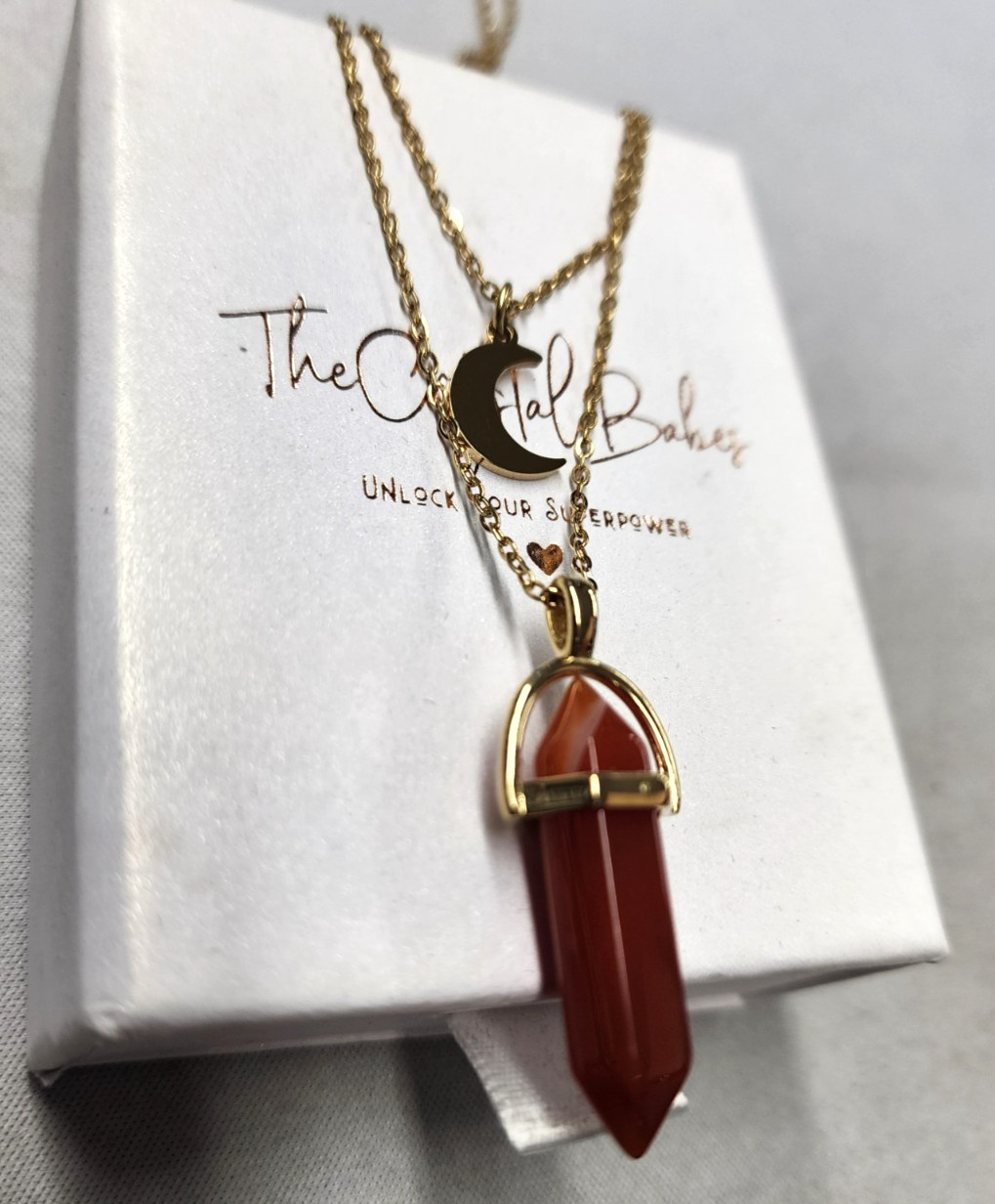 The Crystal Babes The Bad B*tch Carnelian Layered Necklace 15″,17″+2″