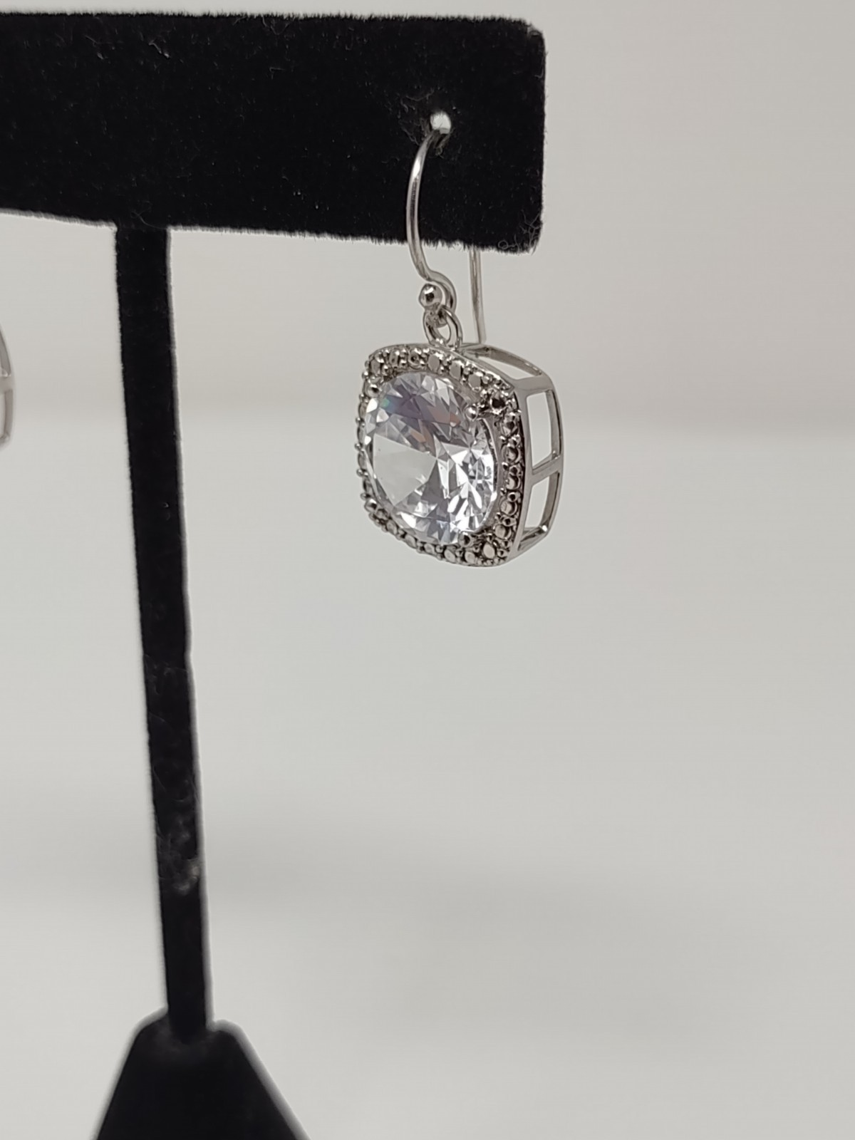 925 Sterling Silver Cushion Cut CZ Dangle Earrings 9.1g