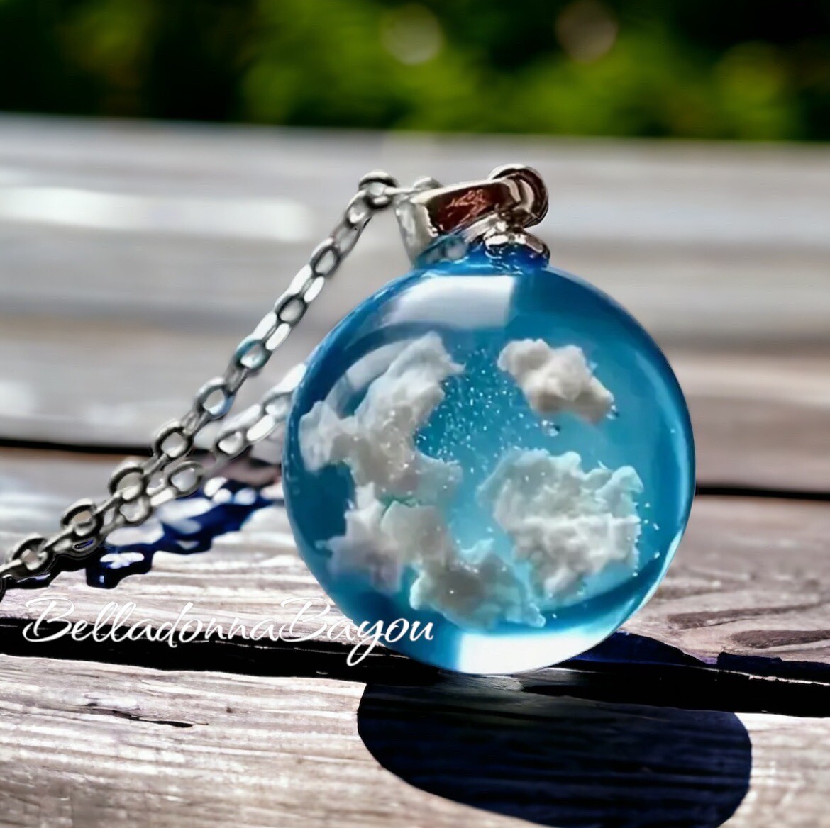Blue Sky Necklace, White Cloud Necklace, Blue Cloud Necklace, Unique Resin Jew