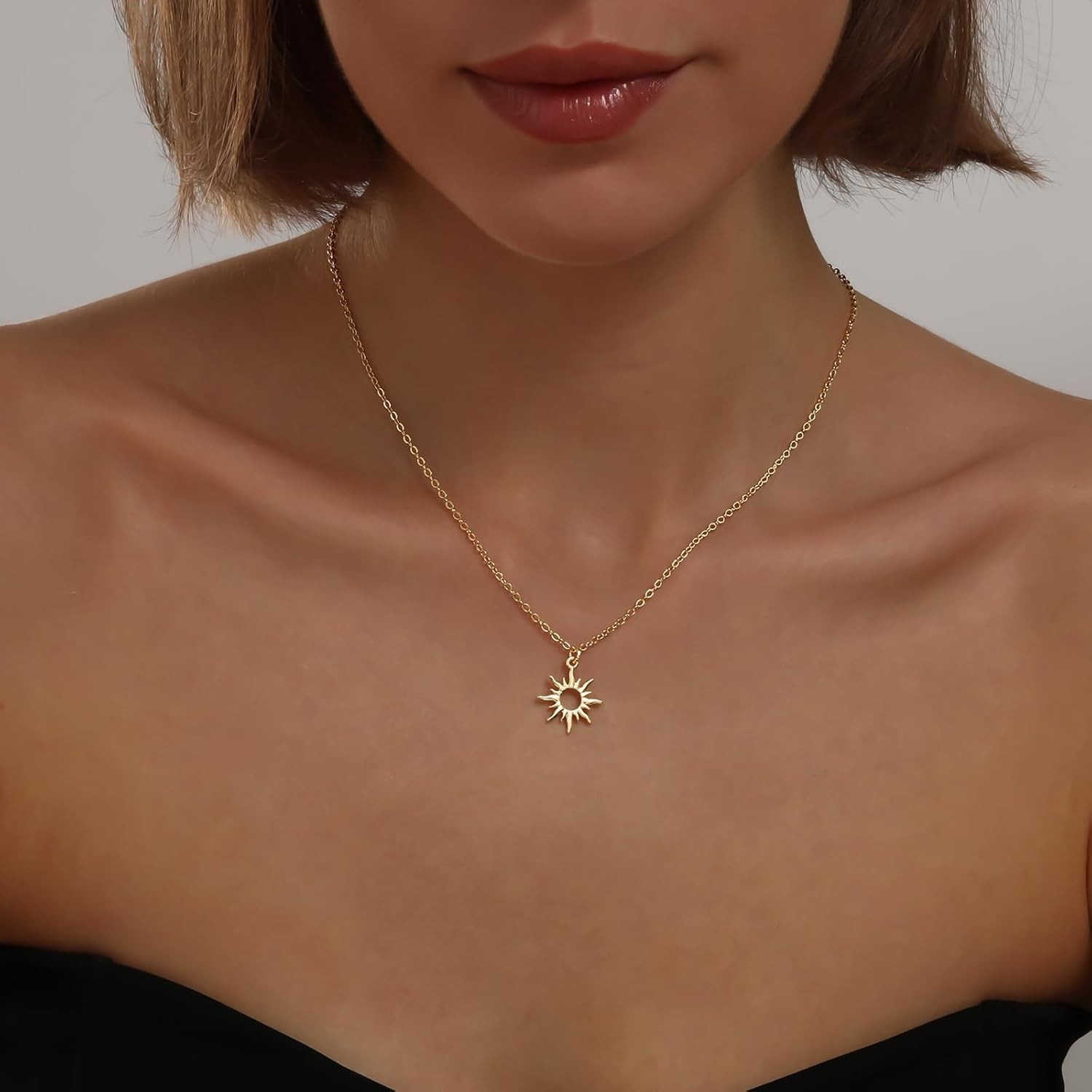 Gold Necklace for Women 14K Gold Plated Dainty Pendant Chain Puffy Heart Italian