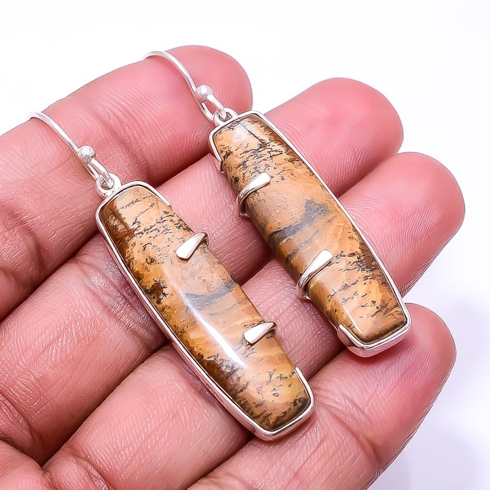 Natural Picture Jasper 925 Sterling Silver Earring 2.15″ E1, Christmas Gift