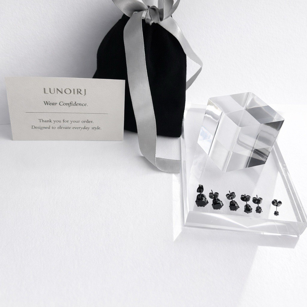 Black CZ Stud Earrings Stainless Steel Unisex Round Minimalist Hypoallergenic