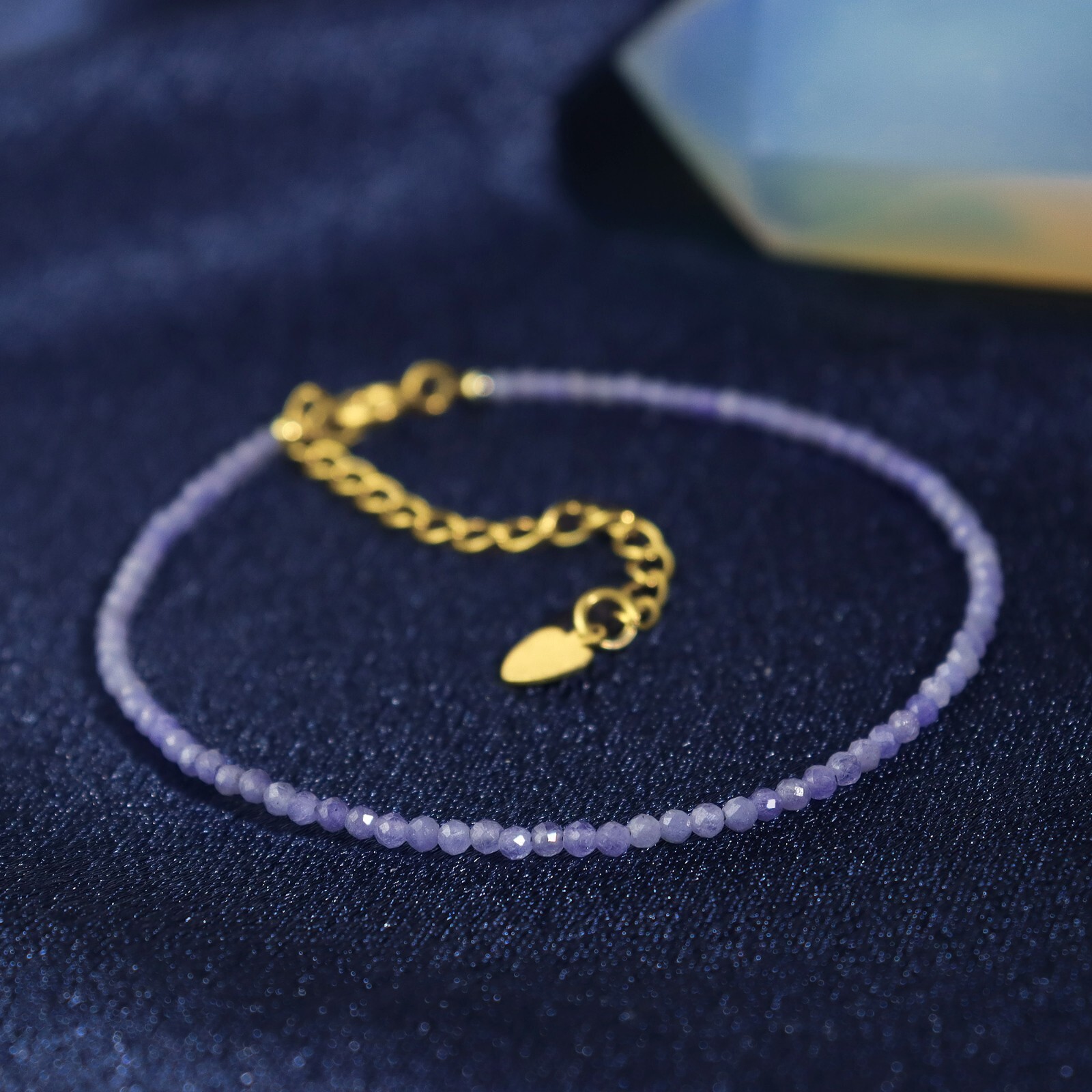 Tanzanite Gemstone 2mm Beads Healing Balance Reiki Women Silver Bracelet Gifts