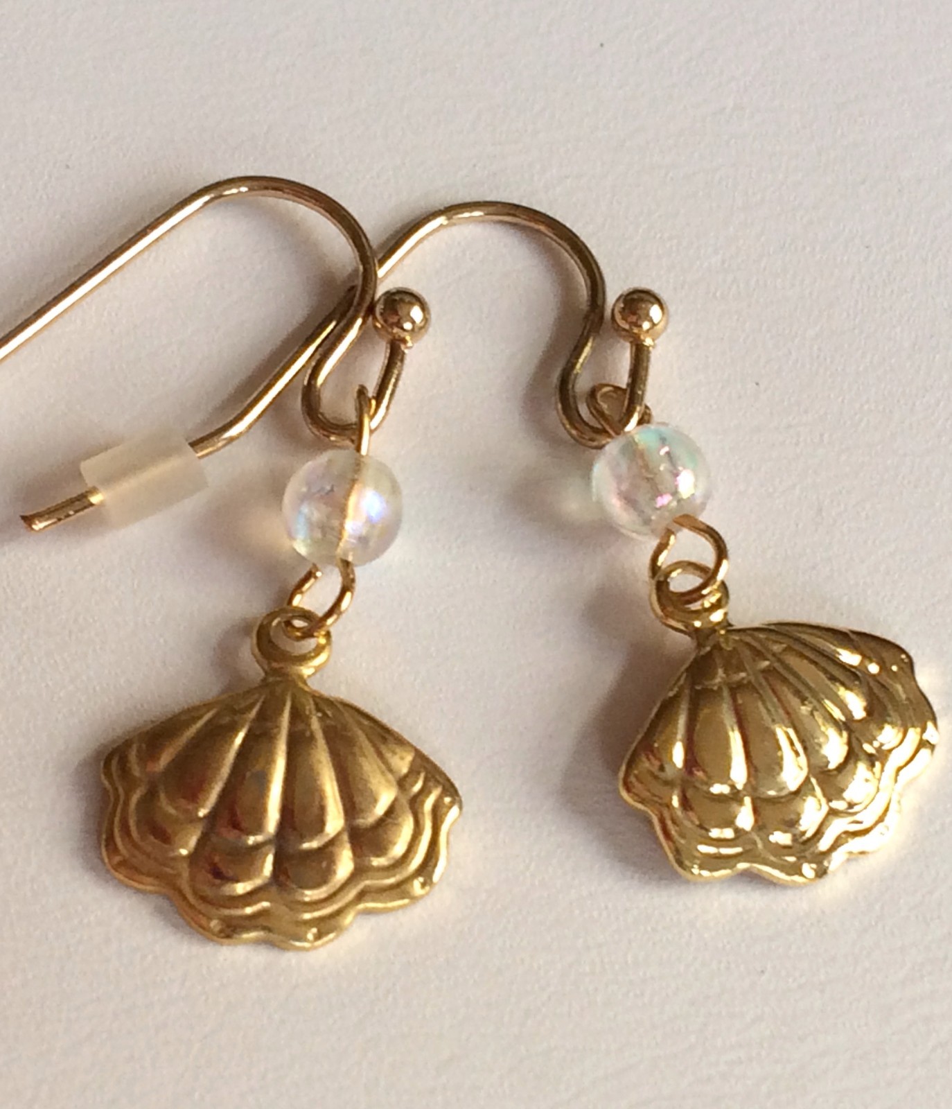 Scallop Shell Earrings Gold Plated Pearl Sea Life Island Beach Pierced Dainty