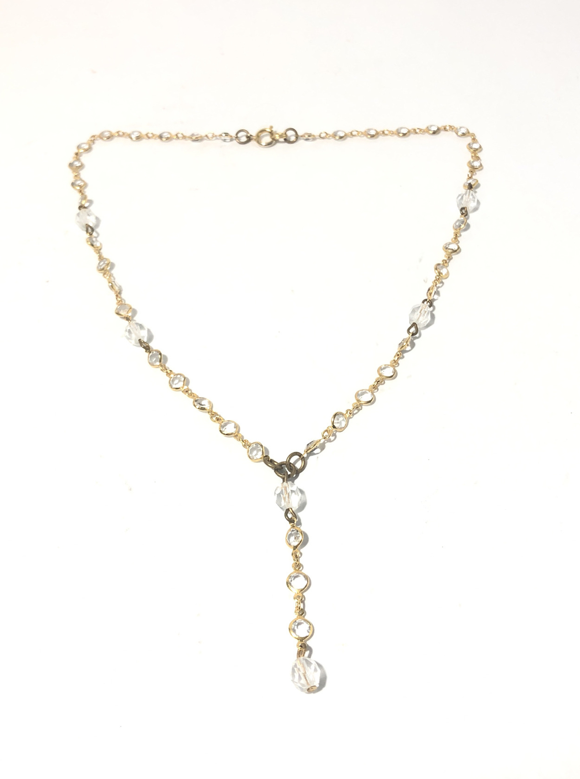 Women’s 16” Gold Tone Y-Drop Pendant Necklace W/ Acrylic Crystal Gems-Fashion.