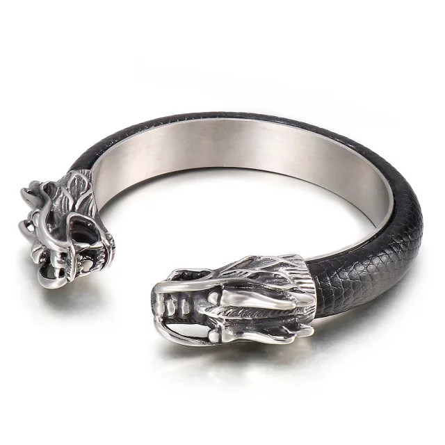18K Gold Plated Stainless Steel Gold/Silver Color Dragon Leather Bangle/Bracelet