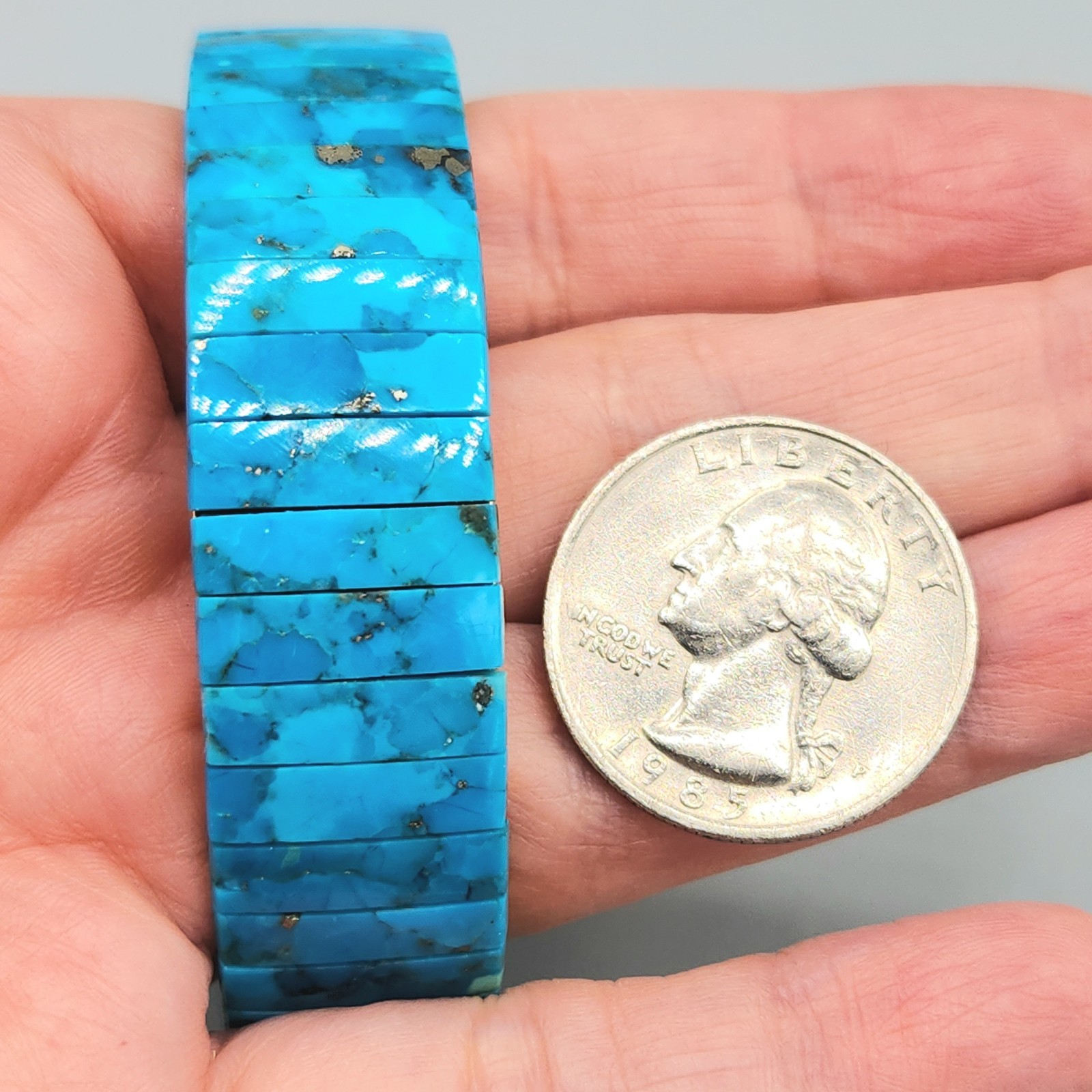 Vintage Turquoise Slab Expansion Stretch Bracelet 6.75″