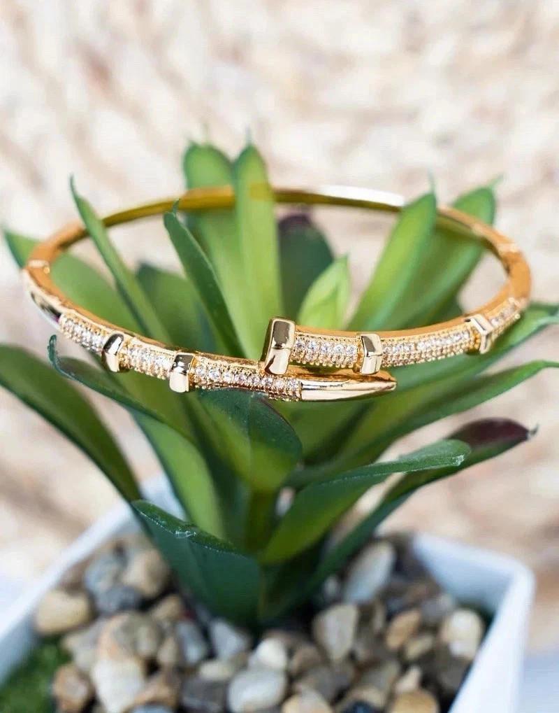 14k Yellow gold plated trendy bangle bracelet AAA quality cubic zurconia accents