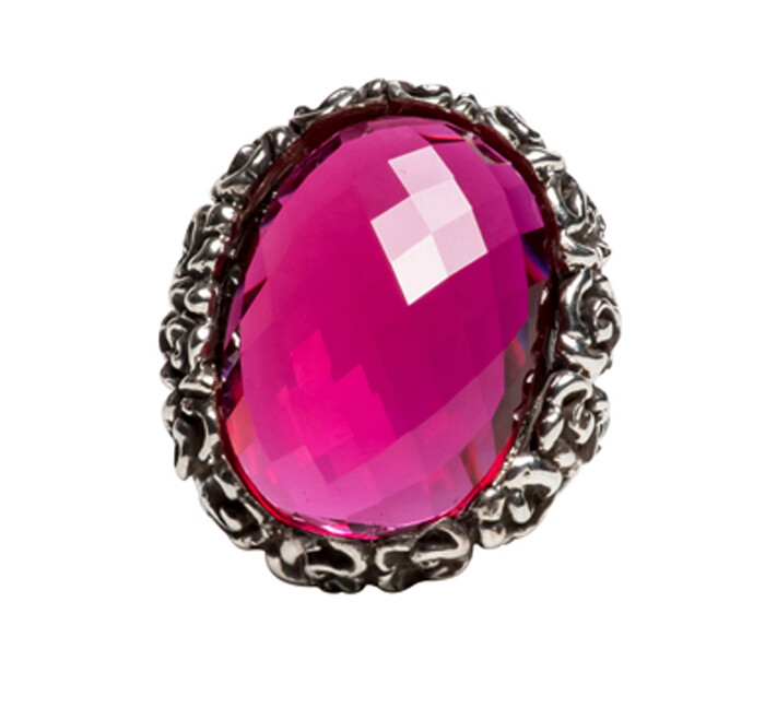 Femme Metale Ornate Ring Around The Rosie Huge Pink CZ Sterling Silver 925 6-10