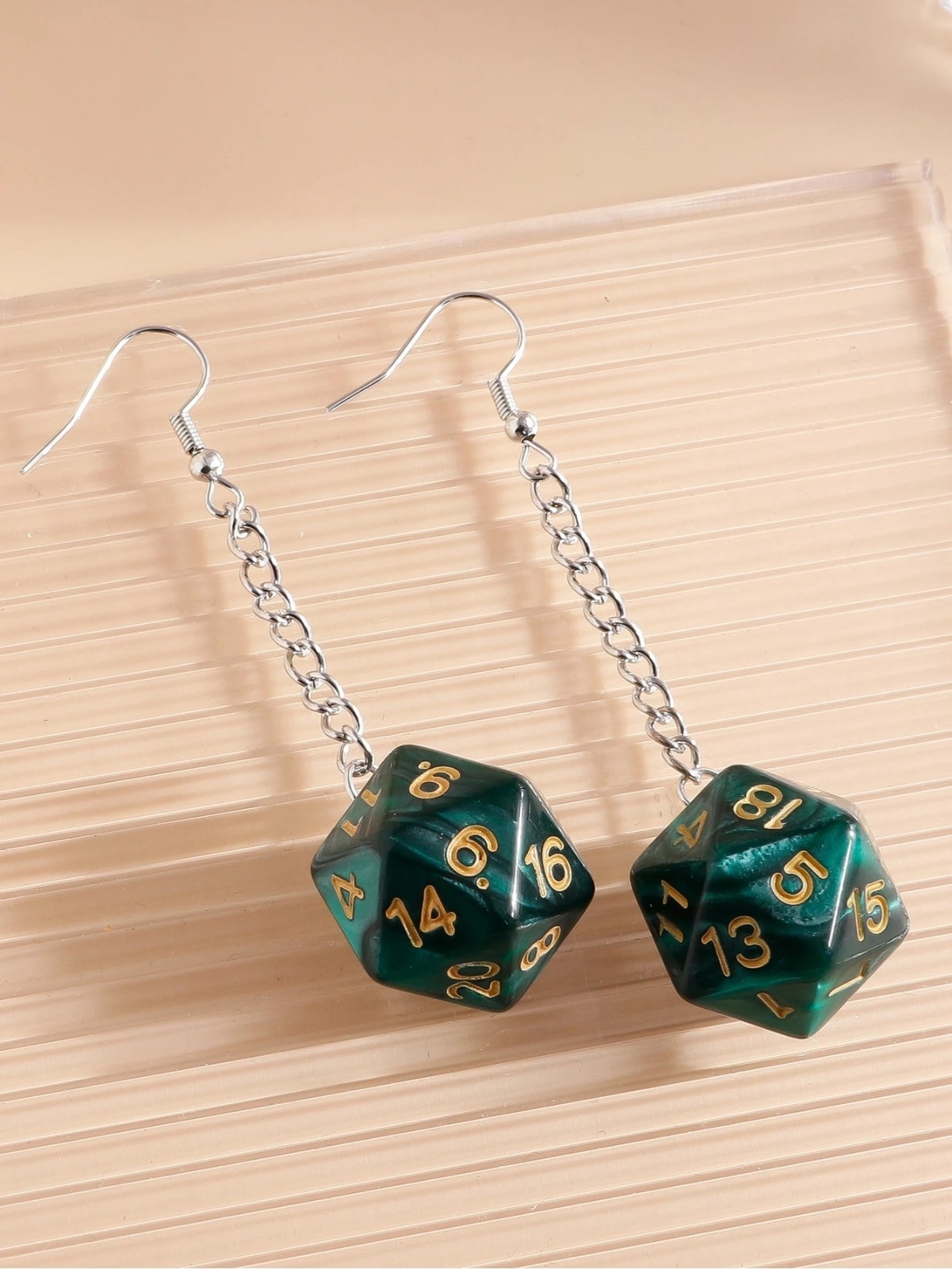 Green D20 Dice Earrings Dungeons Dragons D&D RPG Gamer Geek Jewelry for Women