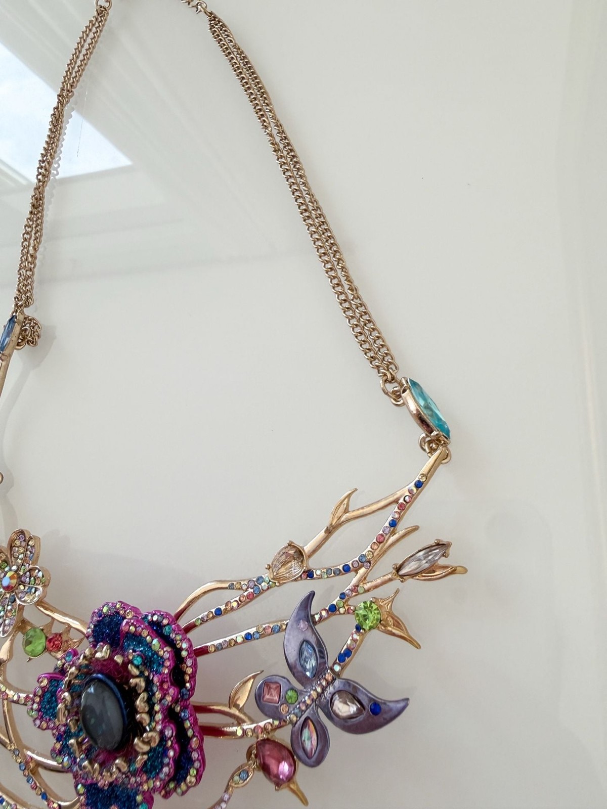 Betsey Johnson Floral Garden Statement Necklace with Butterfly and Gemstone Acce