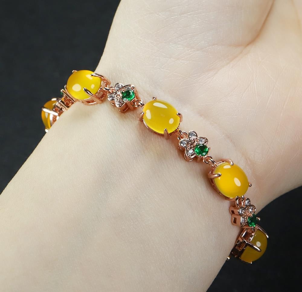 Girl Mothers Lady Women Yellow Jade Beads Bracelet Jewelry Gift Box DD301