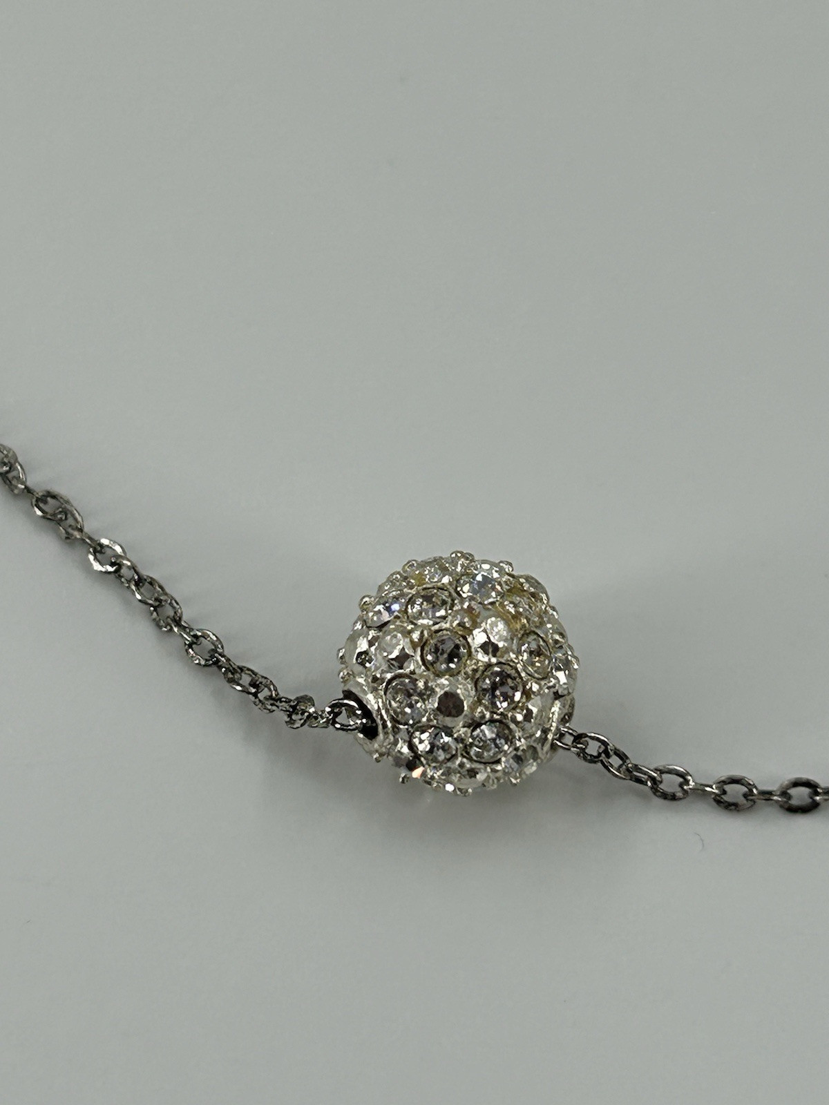 Rhinestone Crystal Ball Pendant Silver Tone Chain Necklace Womens 16-19 Inch