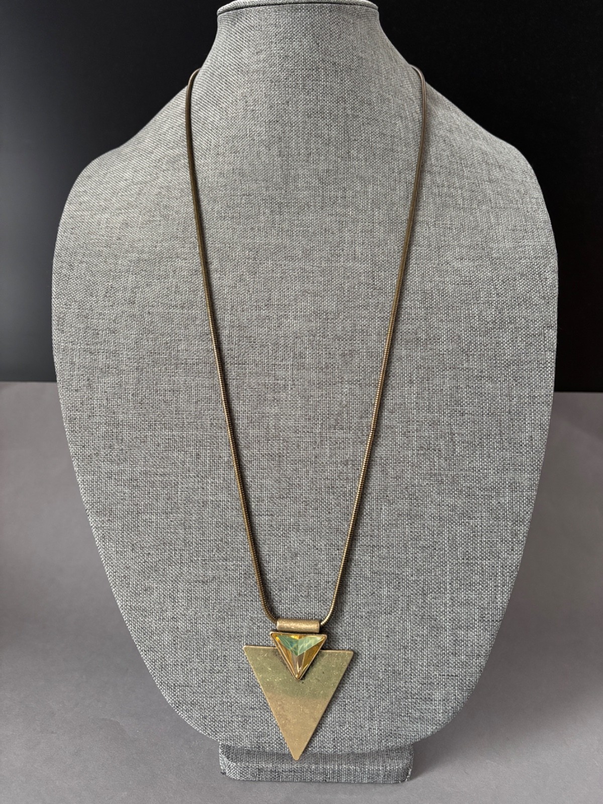 Jenny Bird Triangle Necklace Distressed Look Pendant Rhinestone WEAR TO CHAIN