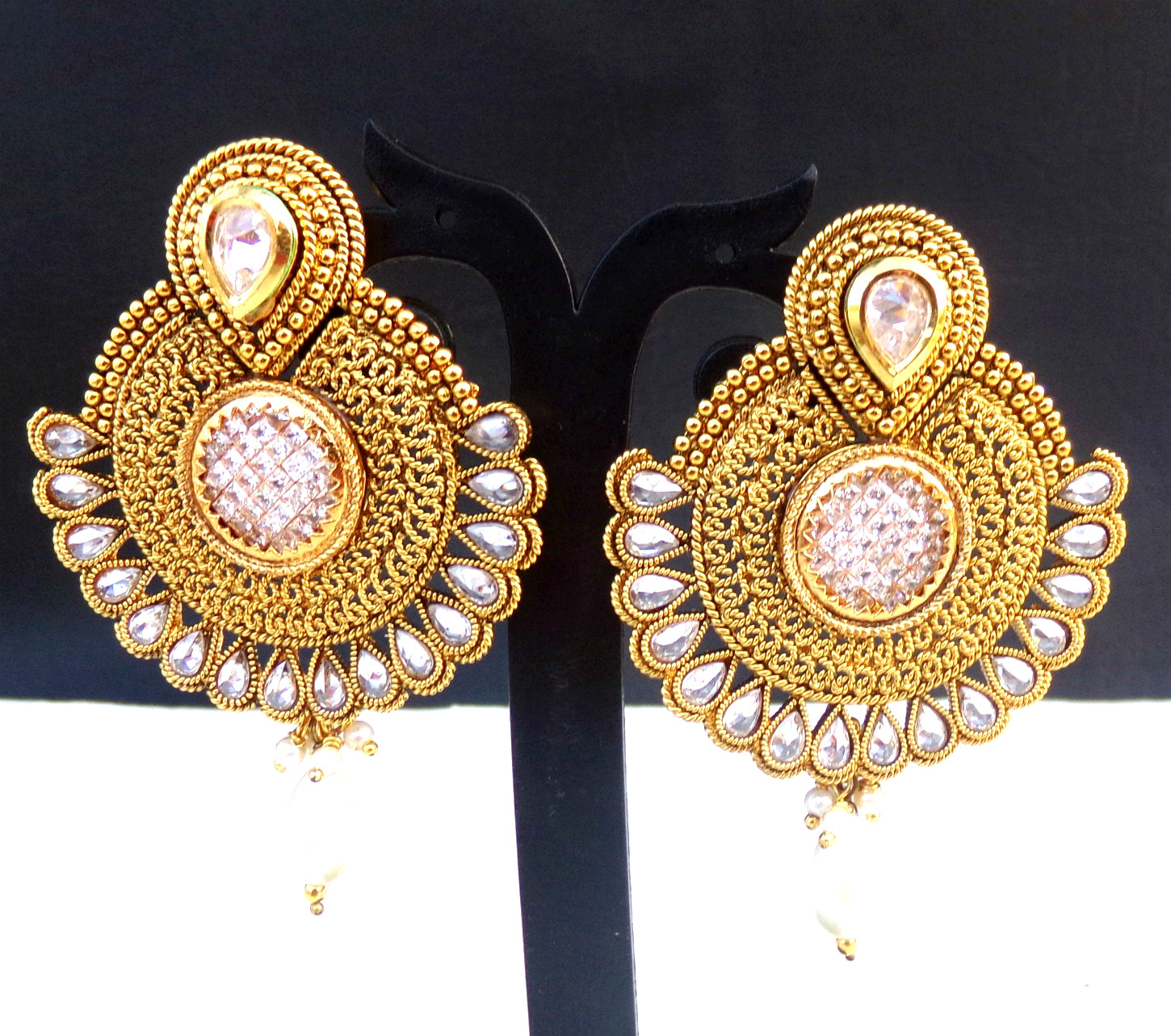Indian Traditional Gold Plated Kundan Jhumka Pearl Earrings for Girls and Women