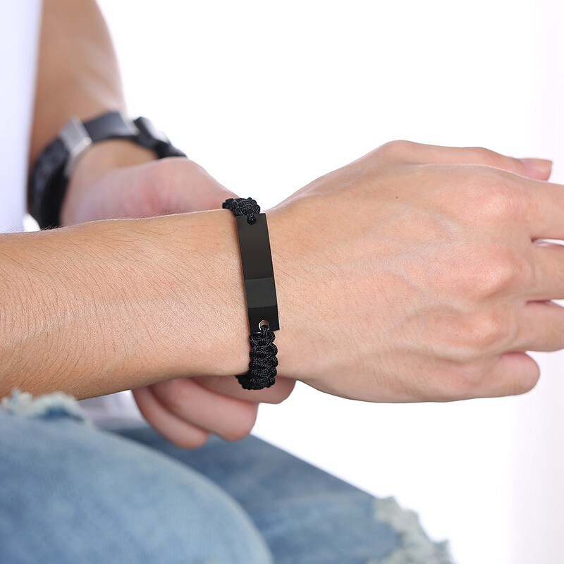 Personalized Medical Alert ID Men’s Bracelet Braided Rope Daily Wear Classic