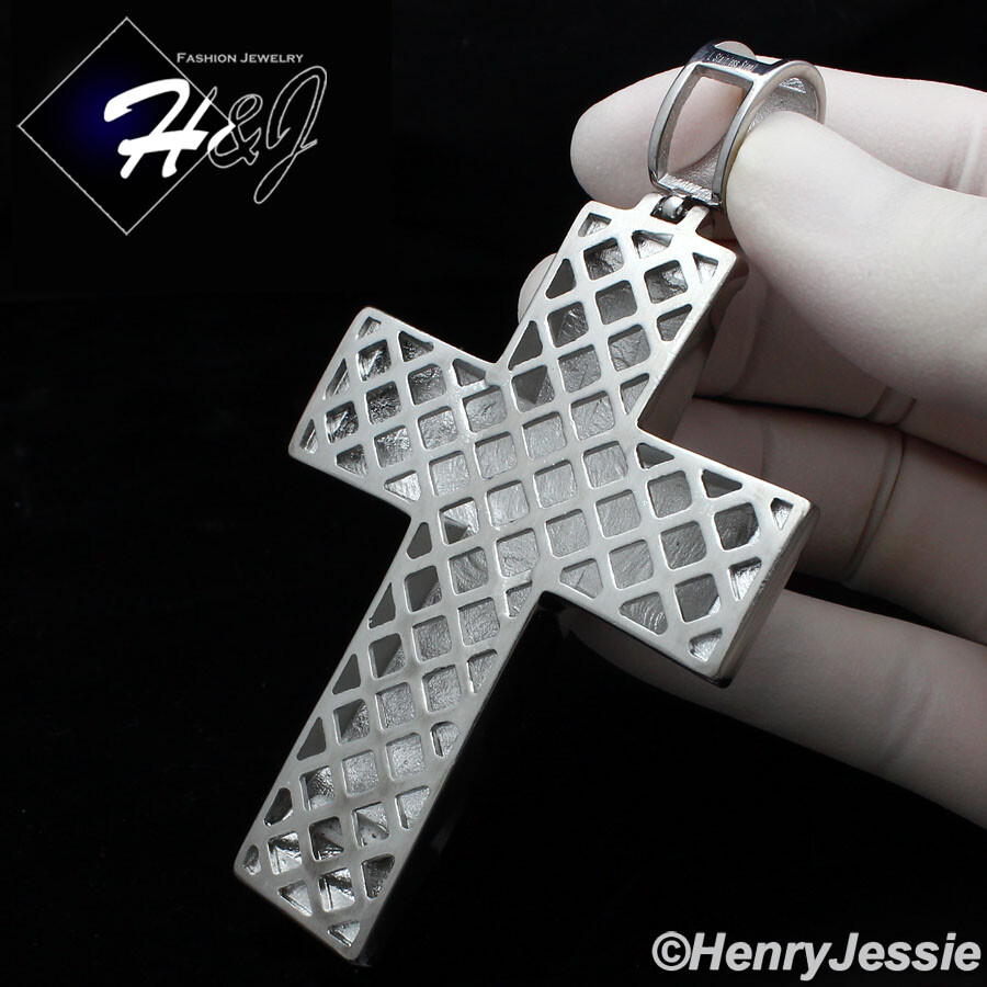 18″-40″MEN Stainless Steel 9mm Silver Cuban Curb Chain BIG CZ Cross Pendant*IP20