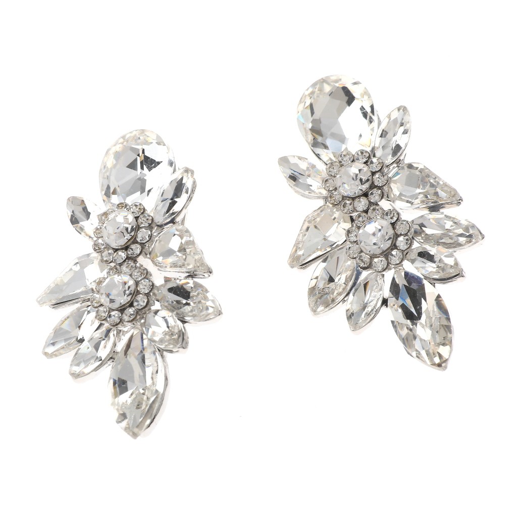 Silver Tone Metal Crystal Rhinestone Clip-On Earrings ER2587-SCL