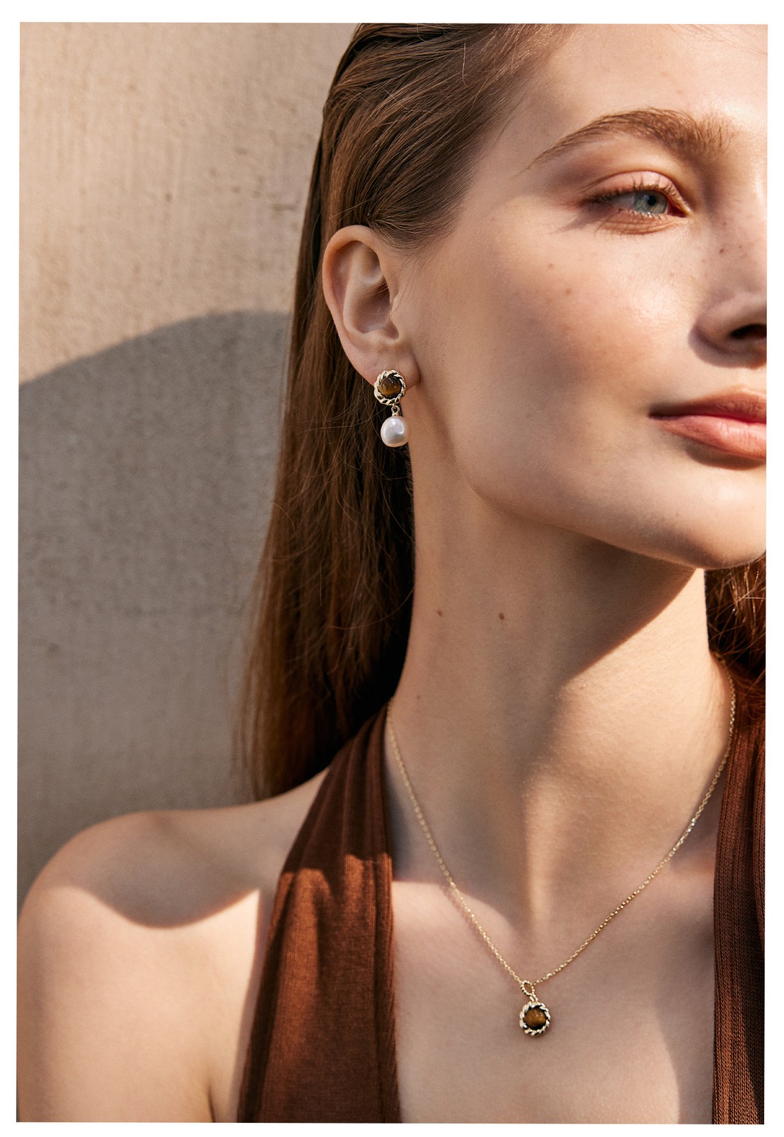 Amber Lollipop Vintage Beauty Pearl Earrings Light Luxury Gemstone Earrings